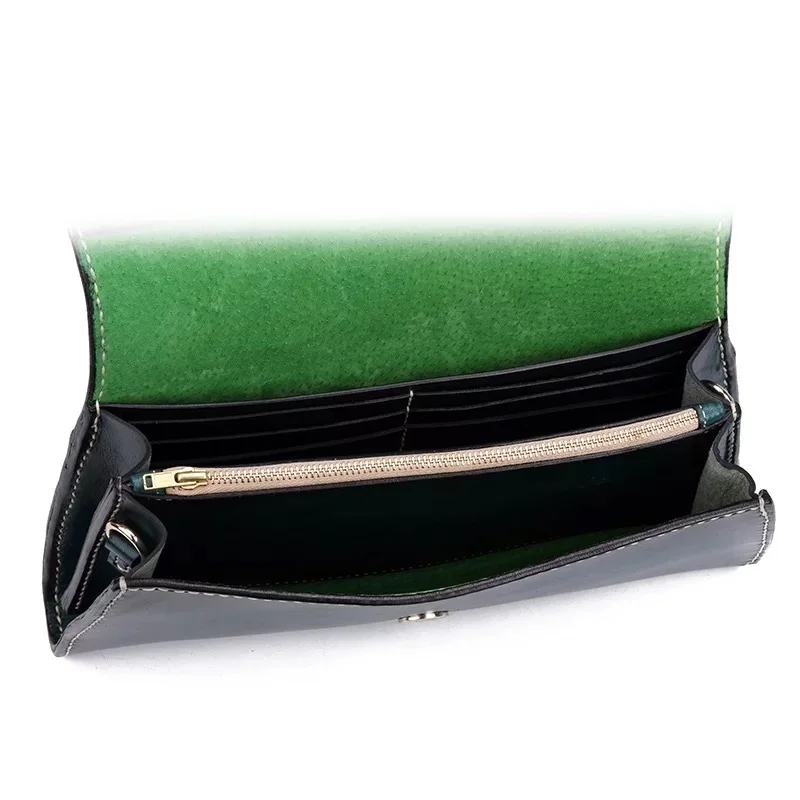 Винтажная кожаная дизайнерская женская зеленая сумка на плечо ручной работы из