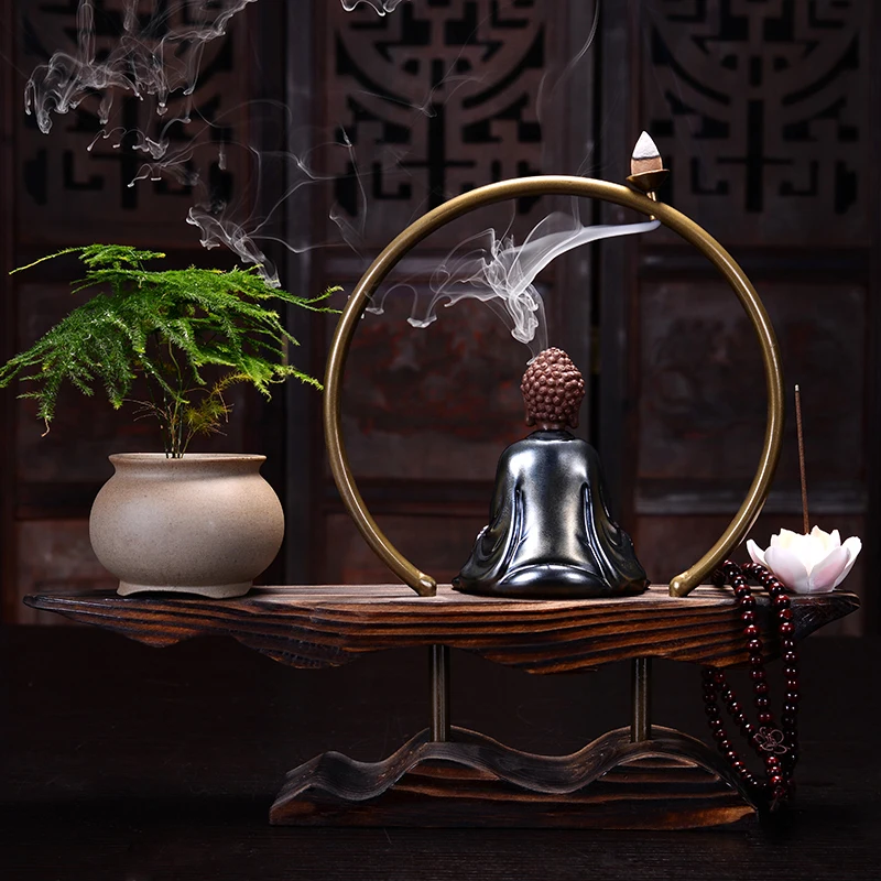 Керамическая горелка для благовоний Zen Backflow статуя благоприятного Будды
