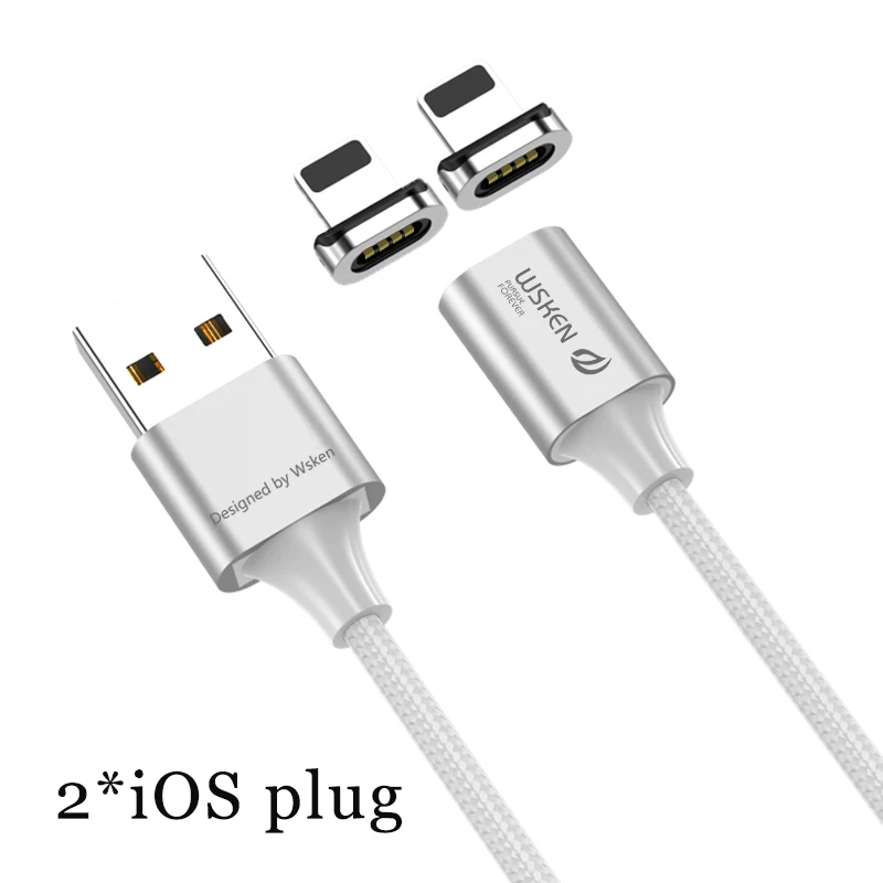 for iOS with 2 plugs WSKEN X2 магнитное зарядное устройство для iPhone XS XR Micro usb type C кабель 3A Быстрая зарядка для samsung S9 S8 Note 9 USB-C адаптер для телефона - Цвет: for iOS with 2 plugs