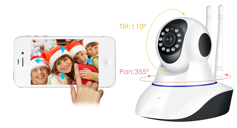 Беспроводная 1080P домашняя охранная IP камера наблюдения 2MP wifi мини PTZ купольная камера P2P приложение PC просмотр обнаружения движения карта 8G