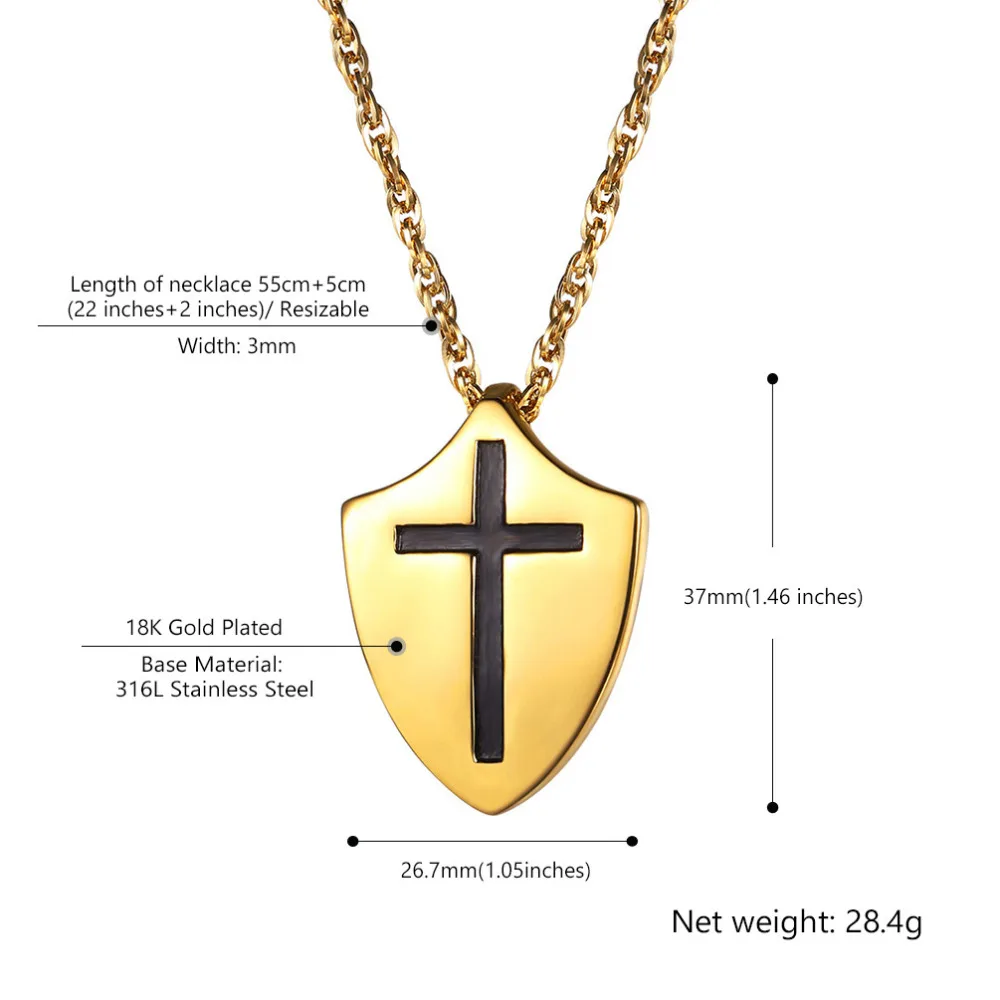 

Kpop Shield Pendant Necklace Spiritual Jewelry Stainless Steel Gold Color Christian Jesus Bible Words Necklace for Men P2750