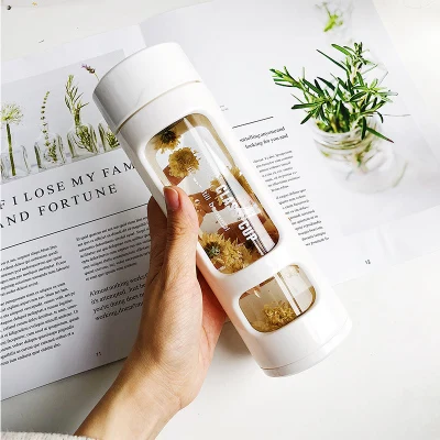 420ML White Портативная уличная дорожная офисная стеклянная бутылка для воды термостойкие спортивные дорожные бутылки креативная пластиковая стеклянная чашка - Цвет: 420ML White