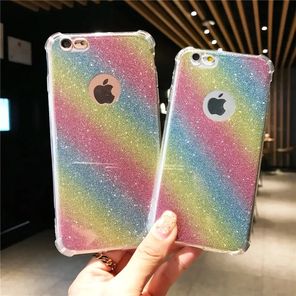 AntiKnock Glitter 2 in 1 Rainbow Case For iPhone 7 Plus SE 6 6S 8 X XR XS MAX Cover TPU Huawei Mate 20 10 Lite P20 P10 Honor 8X |