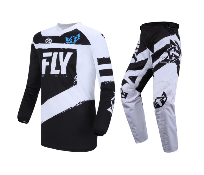 New Fly Fish Black/White F-16 Racing Jersey Pant Boot Combo Set MX/ATV Riding Gear 2018