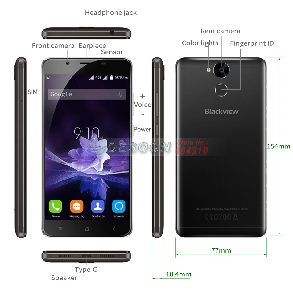 Blackview P2 Смартфон 5.5 дюйма FHD 6000 МАч MTK6750T Octa Ядро 4 Г RAM+ 64 Г ROM Отпечатков Пальцев ID 8MP+ 13MP 4 Г Мобильный Телефон