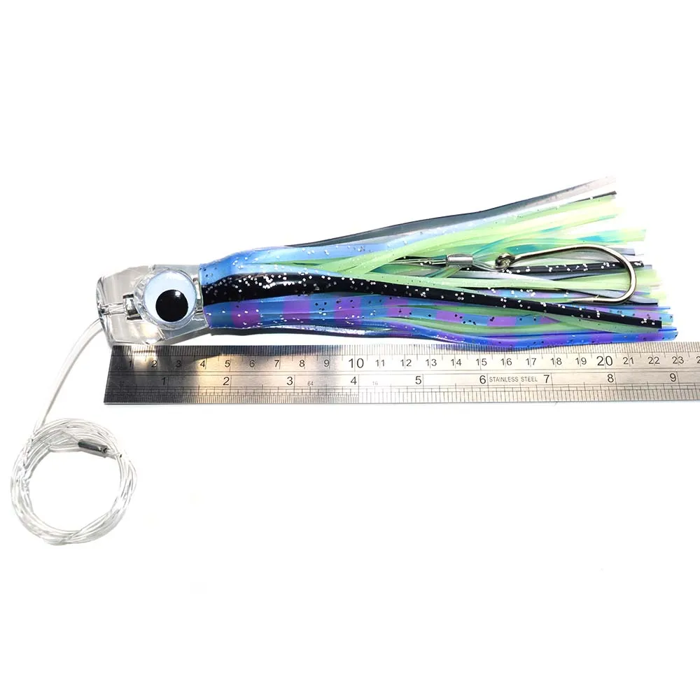 

5pcs 9 inch Acrylic head Marlin Tuna Dolphin Wahoo Trolling Destroy skirt Lures Rigged and bag included Tuna lure