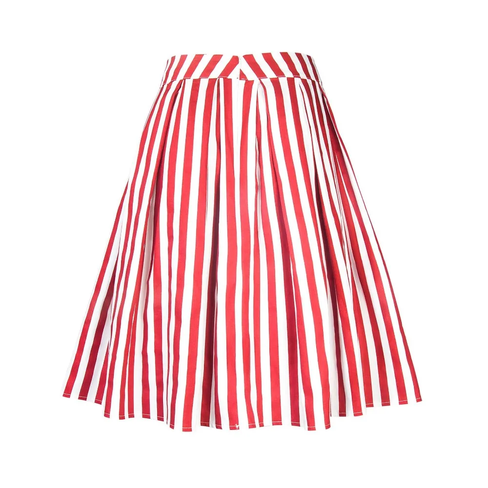 Striped Women Casual Skirt High Waist Plus Size Ladies Summer Big Swing Retro Skirts Skater 50s 60s Vintage Floral Printed Skirt