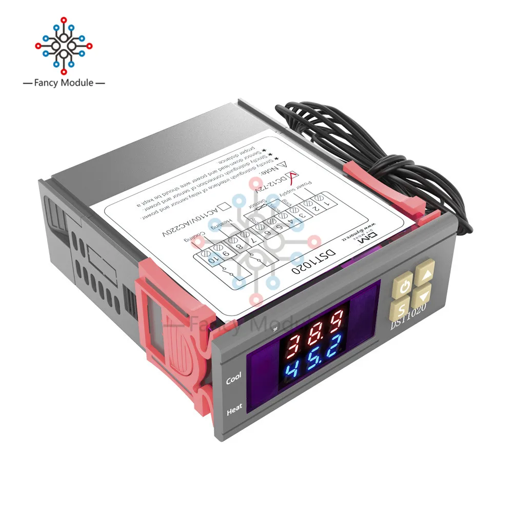 DST1020 DC12V 72 V двойной дисплей цифровой регулятор температуры контроль термостат