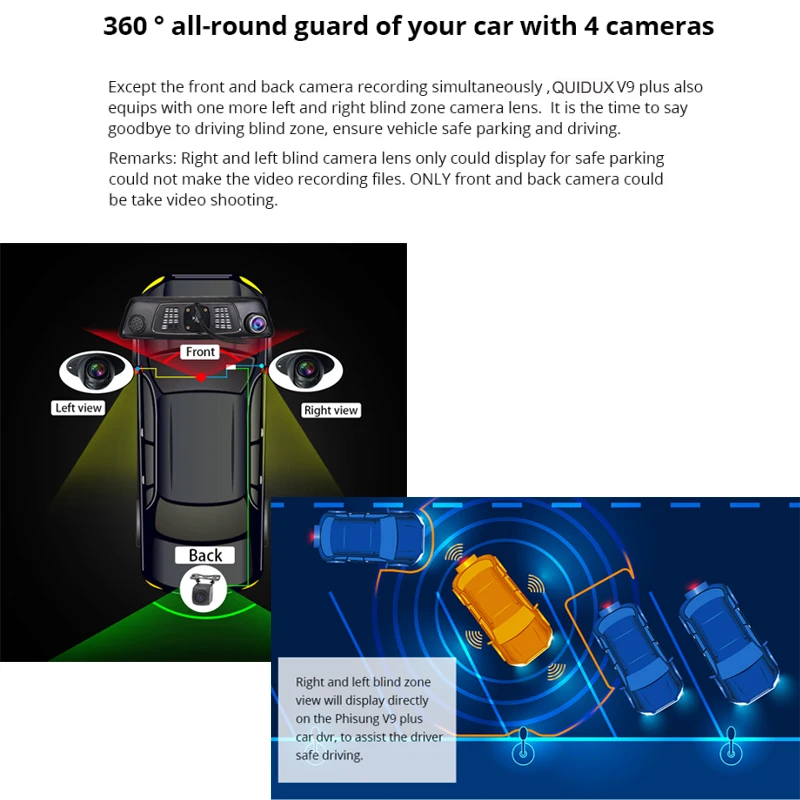 QUIDUX 4 канальные камеры Автомобильные видеорегистраторы 360 градусов 4G ADAS 10 &quotAndroid