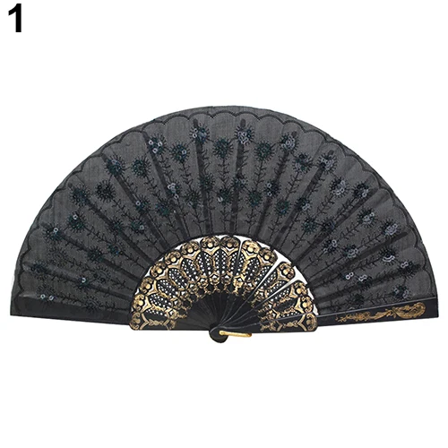 Расшитый блестками ручной кружевной цветочек складной веер для танцев свадьбы