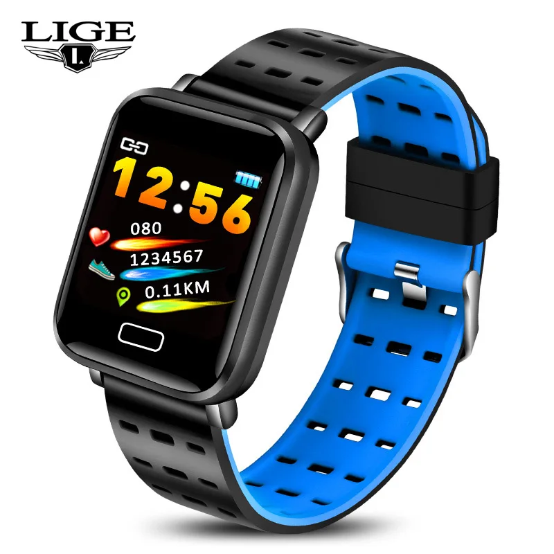Blue LIGE новые умные часы для женщин, пульсометр, измеритель артериального давления, фитнес-трекер, умный браслет, шагомер, спортивный смарт-браслет+ коробка - Цвет: Blue
