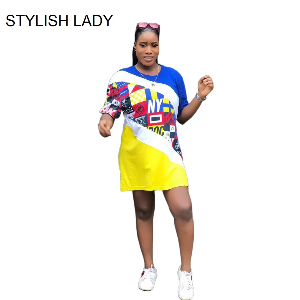 

STYLISH LADY Cartoon Printed Dress 2019 Summer Women Short Sleeve O Neck Casual Loose Club Streetwear Mini