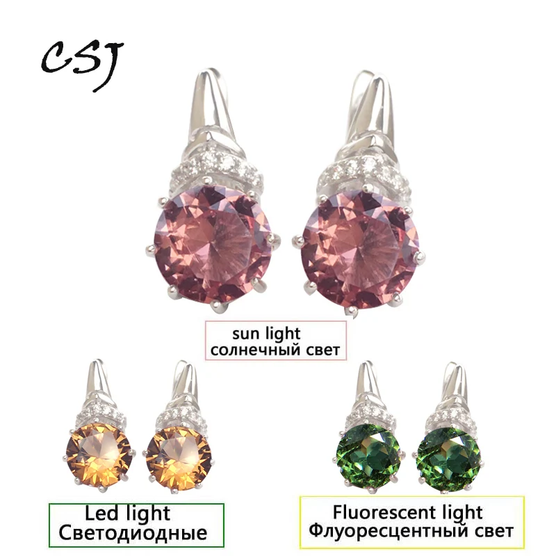Женские серьги с зултанитом CSJ элегантные круглые сережки из стерлингового