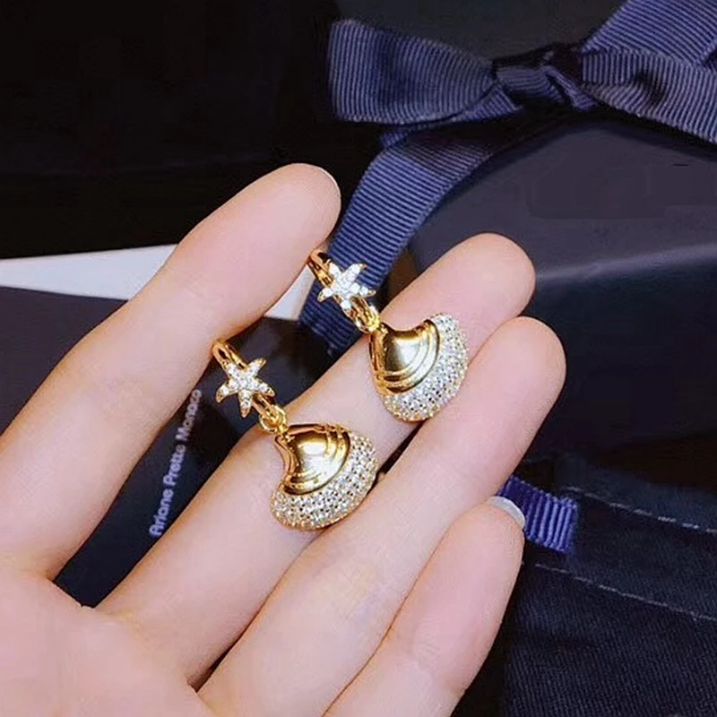 XF хит медный Циркон ракушка Морская звезда серьги гвоздики с кисточкой для