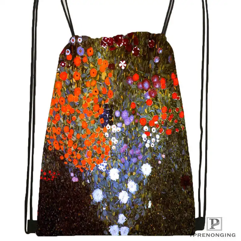 Drawstring Backpack Пользовательские искусства Густав Климт#9 Drawstring сумка-рюкзак милый рюкзак детский Ранец(черный назад) 31x40 см#180531-02-40 - Цвет: Drawstring Backpack