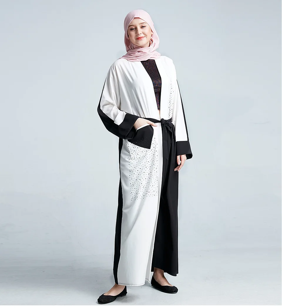 Мусульманское abaya Бисероплетение кардиган Макси платье открытая стежка длинные халаты кимоно Рамадан мусульманская одежда услуги поклонения оптом