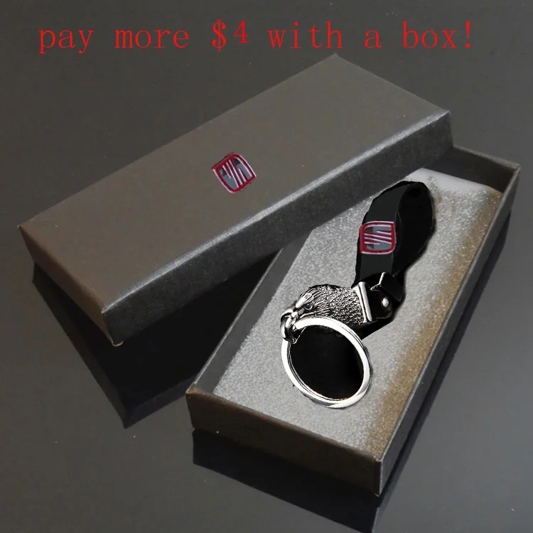 Black with logo box Автомобильный брелок для ключей в виде головы орла, брелок для ключей, мужской ремень, автомобильные брелки для сидений, модные автомобильные аксессуары - Название цвета: Black with logo box