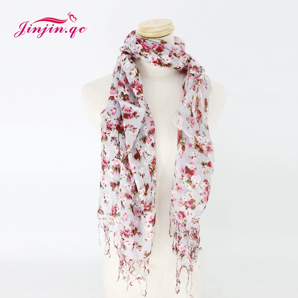 Jinjin. QC 2019 Новый Модный Женский Шарф С Цветочным Принтом Однотонные Шарфы И Шали