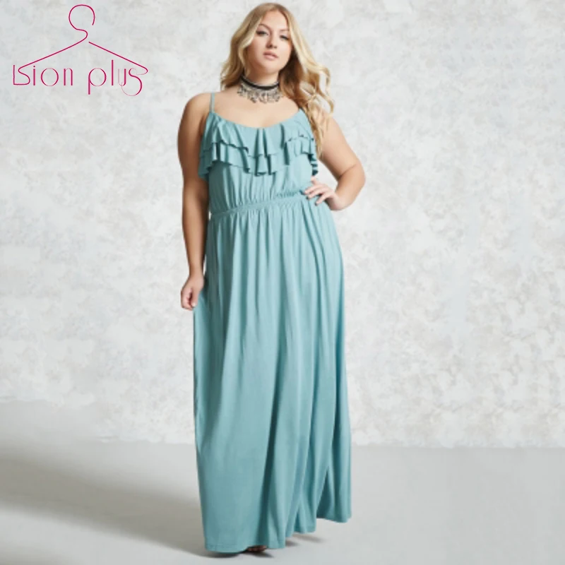 Женские платья макси с оборками одежда больших размеров 2017 летнее офисное платье