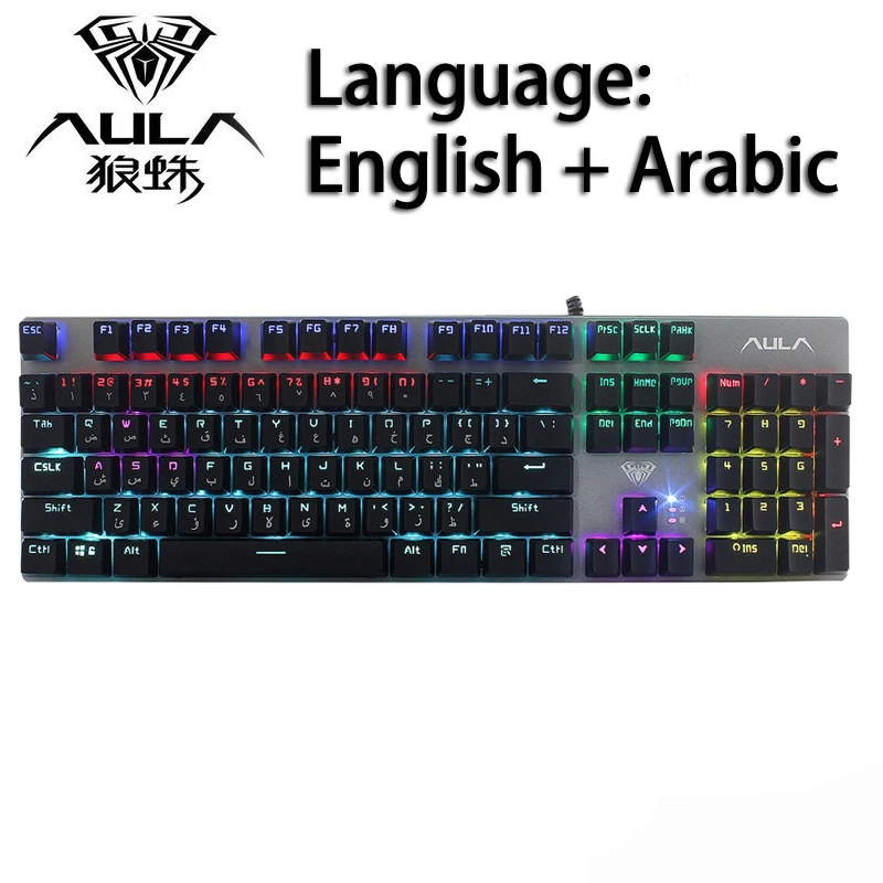 English Add Arabic AULA Арабская механическая клавиатура 104key красный синий черный переключатель USB проводной анти-ореолы микс с подсветкой светодиодный для ПК ноутбука геймера - Цвет: English Add Arabic