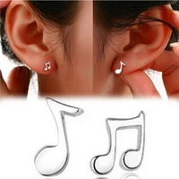 1pair fashion tiny women silver plated musical note ear stud earrings gift funny earrings