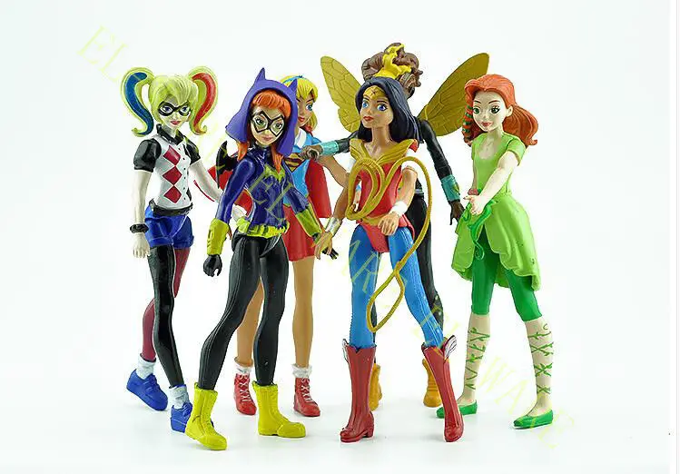 6 шт./компл. DC Comic Super Hero Girls Harley Quinn Batgirl Kid PVC Аниме фигурки Модель Коллекционная