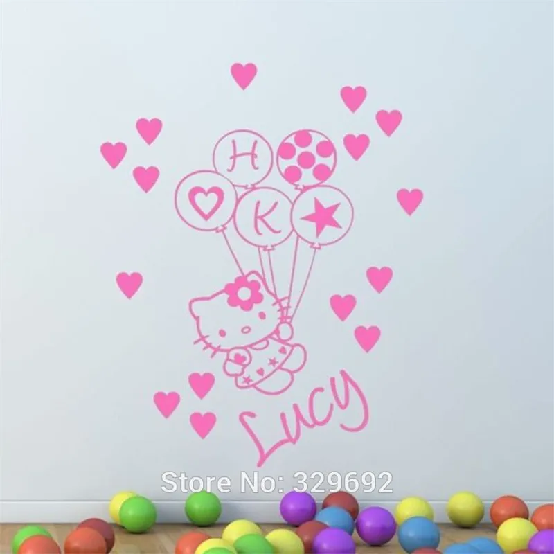 Персонализированное имя hello kitty виниловая Детская Наклейка на стену домашний декор переводные наклейки для стен настенная бумага tx-346