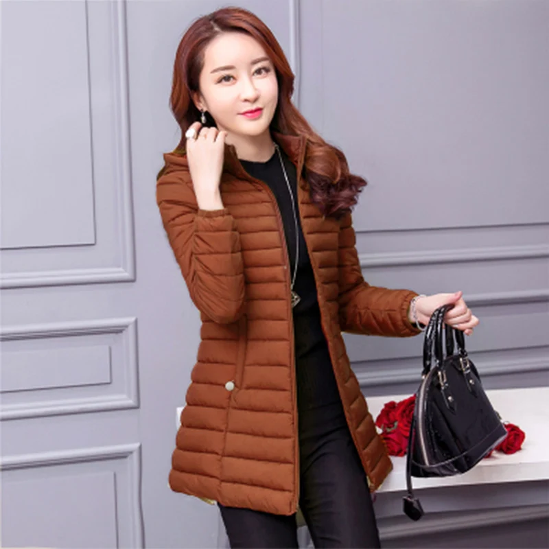 

Женское хлопковое длинное пальто с капюшоном, свободная верхняя одежда для отдыха среднего возраста с двойным карманом, Осень-зима 2019