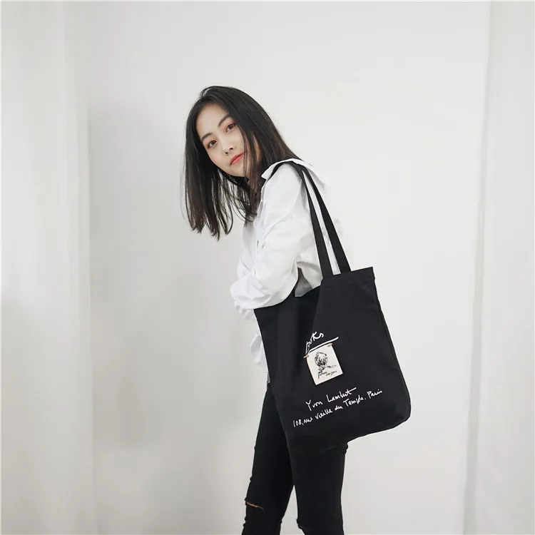 

Women Canvas Shoulder Bags Letter Embroidery Casual Flap Wild Fashion Simple Ladies Shopping Bag Student Handbags for Women 2019