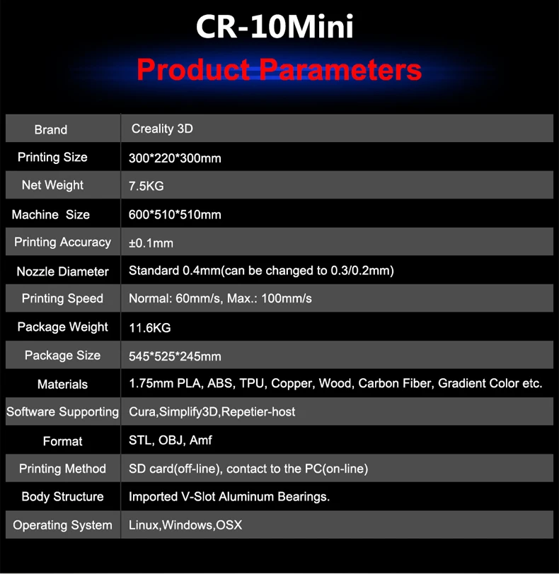 Новейший CREALITY 3d принтер CR-10 Мини плюс размер печати 300*220*300 мм Поддержка 3d принтера обновление после отключения питания 3d принтер DIY комплект