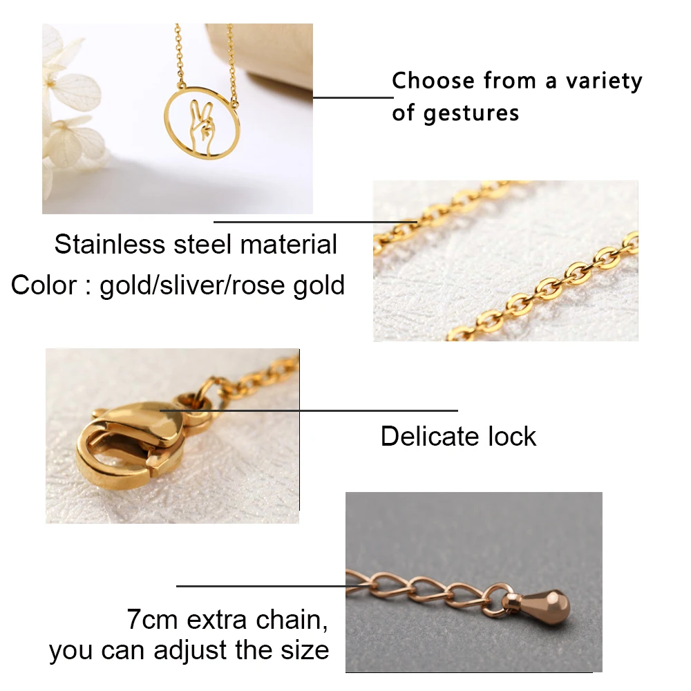 

Stainless Steel Hip Hop Peace Sign Language Necklaces For Women Collares Mujer Peace Gesture Necklace Birthdat Gift Bijoux Femme