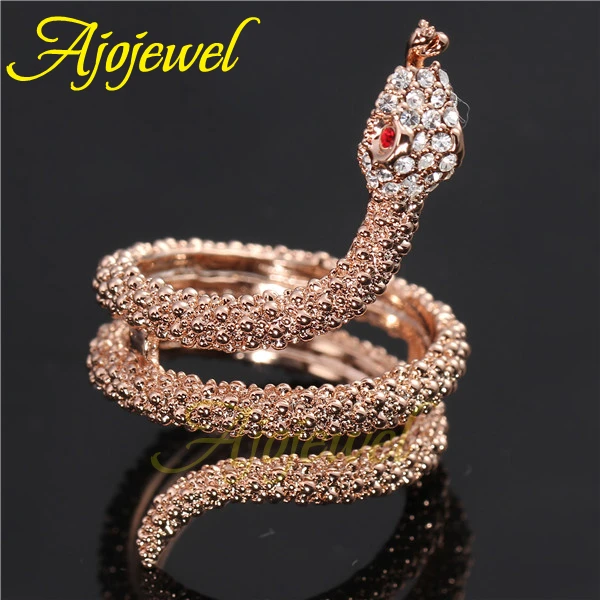 Женское кольцо в виде змеи с кристаллами цвета розового золота|snake ring|ring snakering ring |