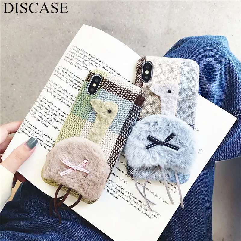 DISCASE Fashion Cloth Velvet Phone Case For iphone XS XR Max X 8 7 6 6s plus 3D Stereo Cute Cartoon Animal Bow Half Pack Capa | Мобильные