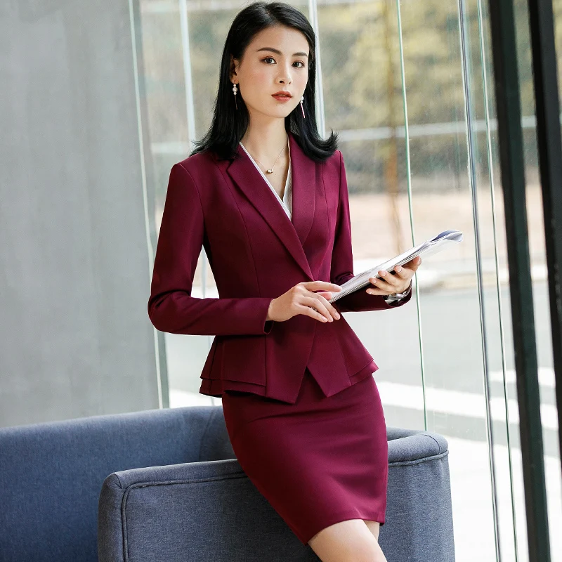 Elegant Uniforms Women Suit Office Lady Formal Blazer Set 2 Piece Pants Suits Fashion Jackets Trouser Autumn Winter XL 4XL - Цвет: red skirt blazer