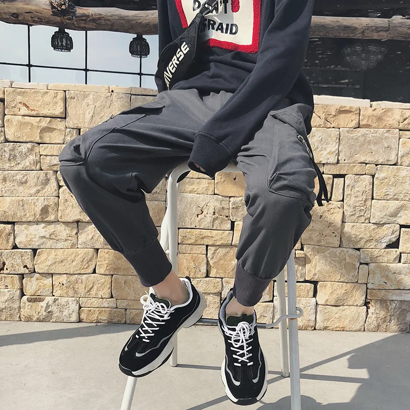 Kpop весна и осень мужские новые свободные молнии карманные ноги брюки шаровары