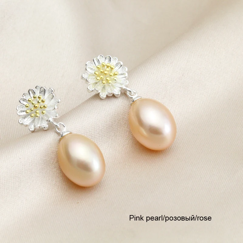 Женские серьги гвоздики из серебра 100% пробы с натуральным пресноводным жемчугом