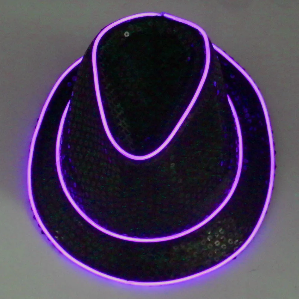 

2AA batteries caseon/slow flash/quick flash/off inverter with Purple el wire Panama Jazz hat/cap+ free shipping