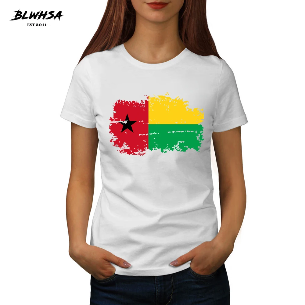 

BLWHSA Guinea Bissau Flag Printing T shirt Women Short sleeve Summer T-shirts Hip Hop Guinea Bissau National Flag Female Tees