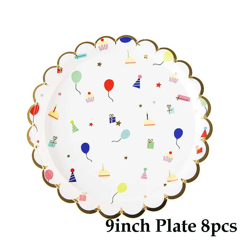 9inch plate 8pcs Cartoon Disposable Tableware Party Supplies Paper Plate Kids Birthday Party Decorations Festival Tableware Supplies - Color: 9inch plate 8pcs