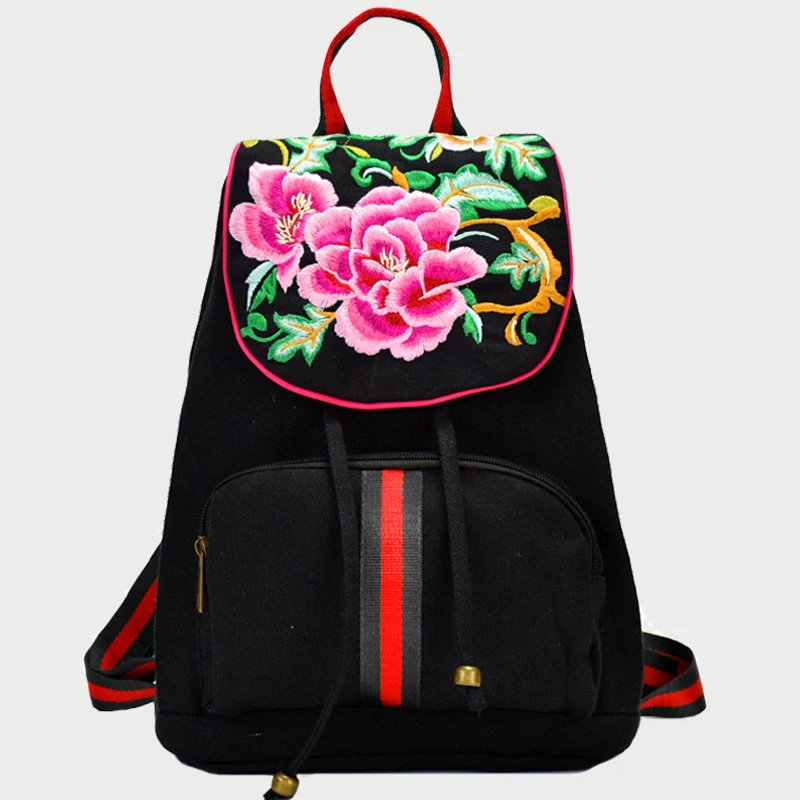 

2018 Floral Embroidered Drawstring Backpacks For Teenage Girls Fashion Stripe Female Schoolbag Rucksacks Ladies Bagpack Back Bag