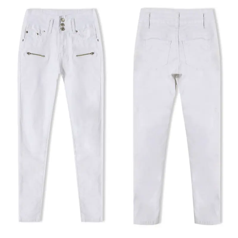 Белые эластичные джинсы карандаш с высокой талией|jeans with high waist|jeans withwhite stretch jeans |