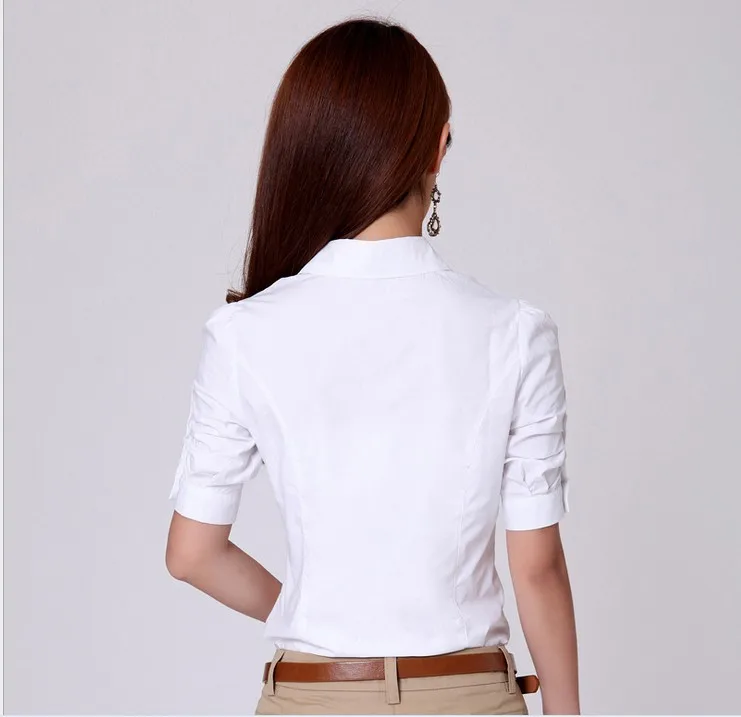 2016 New Fashion Summer Lady's shirt Woman 5 minutes of sleeve White Designer Casual shirts Free shipping |
