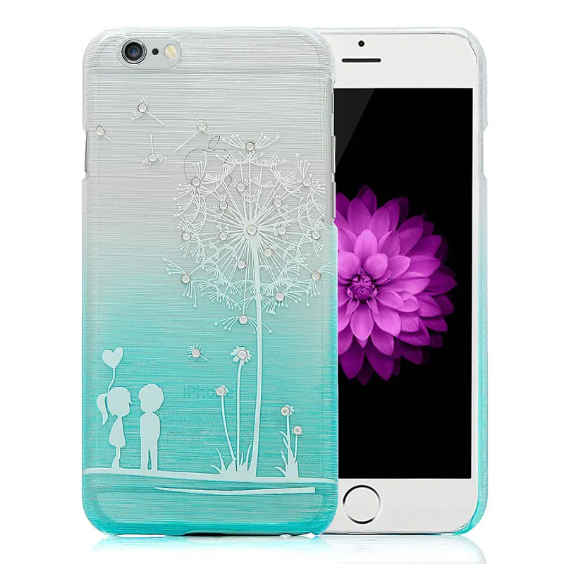 YOKIRIN [Luxury] Handmade Bling Crystal Diamonds Dandelion Design Brushed Metal Hard Plastic Cover Case for iPhone 6 / Plus |