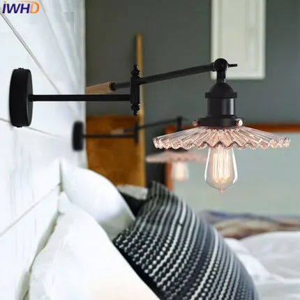 

IWHD Glss long Arm Vintage Sconce Wall Lights For Home Loft Industrial Wall Lamps Iron Retro Wandlamp Home Lighting Fixtures
