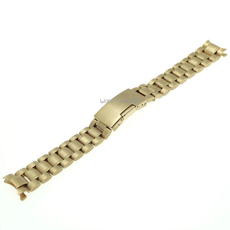 Золотые Твердые Звенья из нержавеющей стали часы браслет изогнутый конец 18 мм 20 22