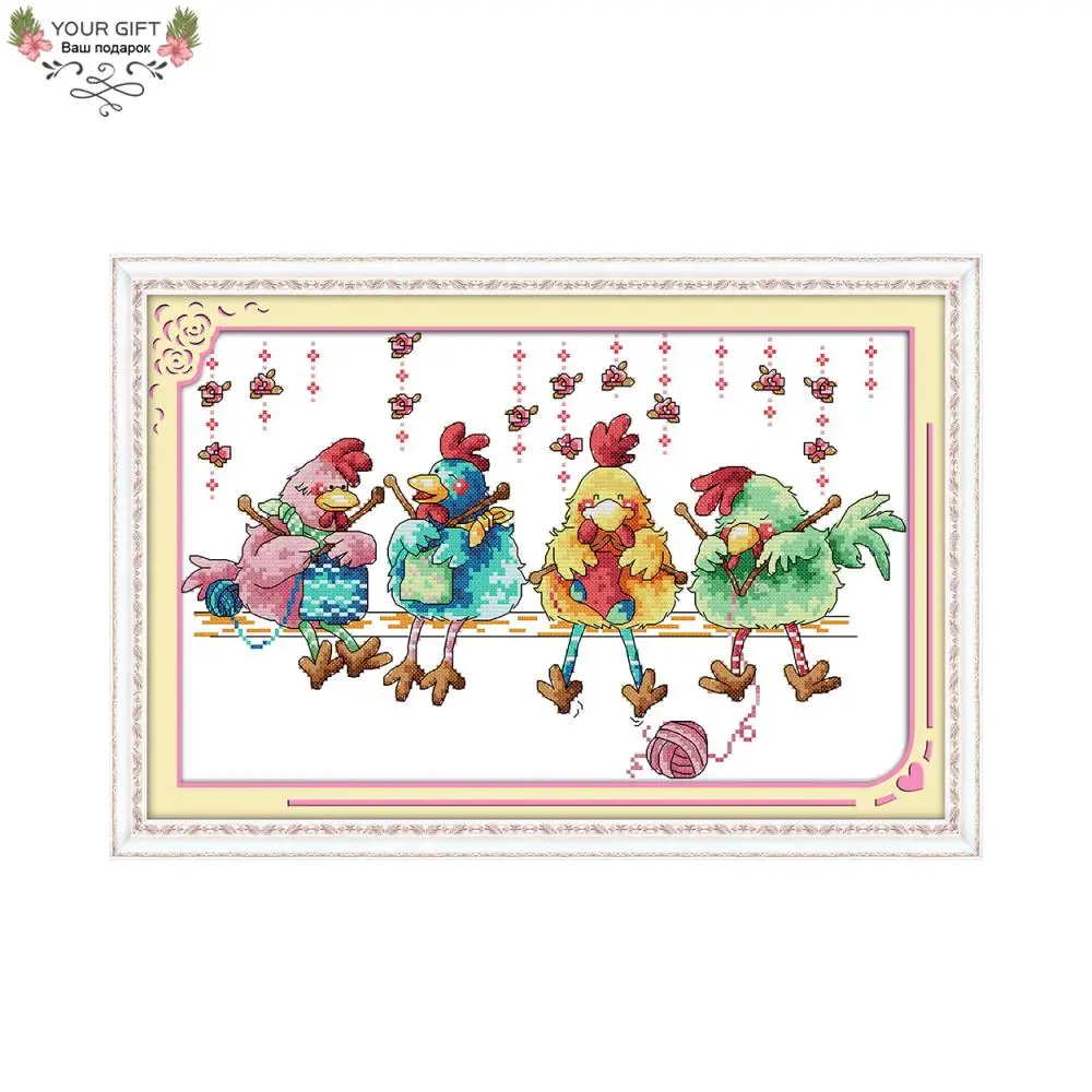 

Joy Sunday C622 14CT 11CT Counted and Stamped Home Decor The Chicken Knitting A Sweater Needlepoint Embroidery Cross Stitch kits
