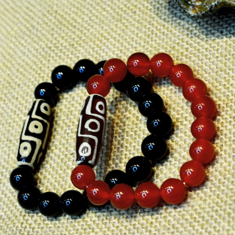 Бусины дзи из натурального камня A + браслет в тибетском стиле красного и черного