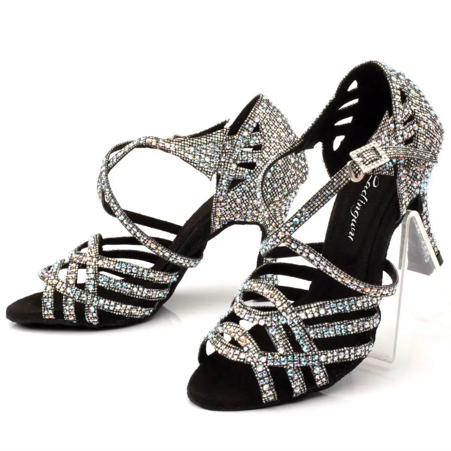 Ladingwu Zapatos De Baile Professional/черные женские танцевальные туфли черного цвета в клетку, на высоком каблуке, для сальсы, для латинских танцев, со стразами