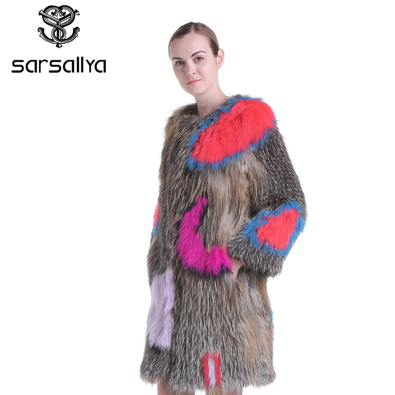 Sarsallya Настоящее пальто с мехом модный вязаный натурального трикотажного