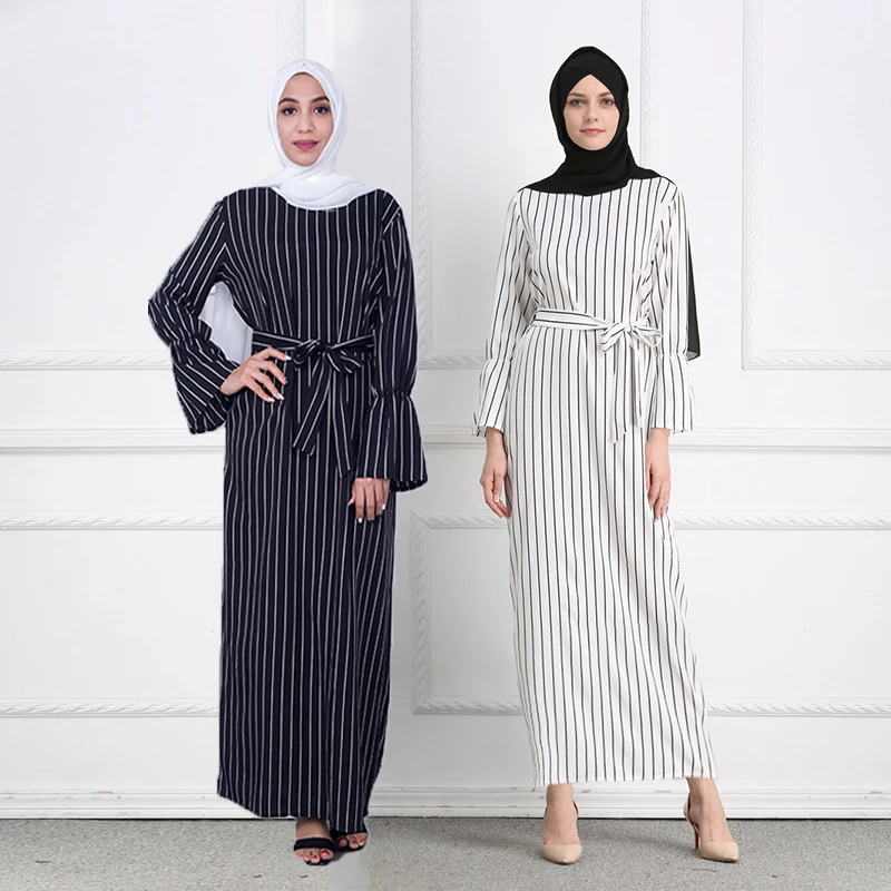 Макси платье в полоску abaya мусульманская одежда для Дубай Абая женщин Турция